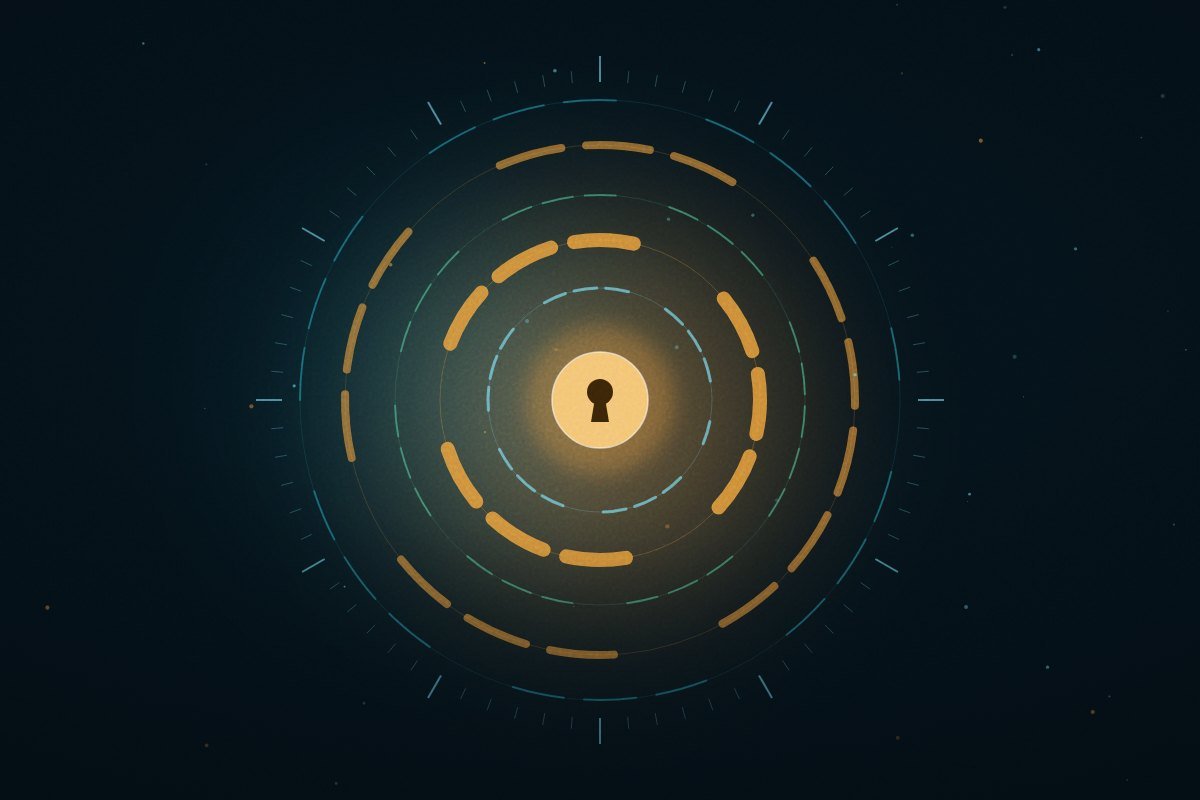 Concentric brass rings around a lit core, representing custody controls